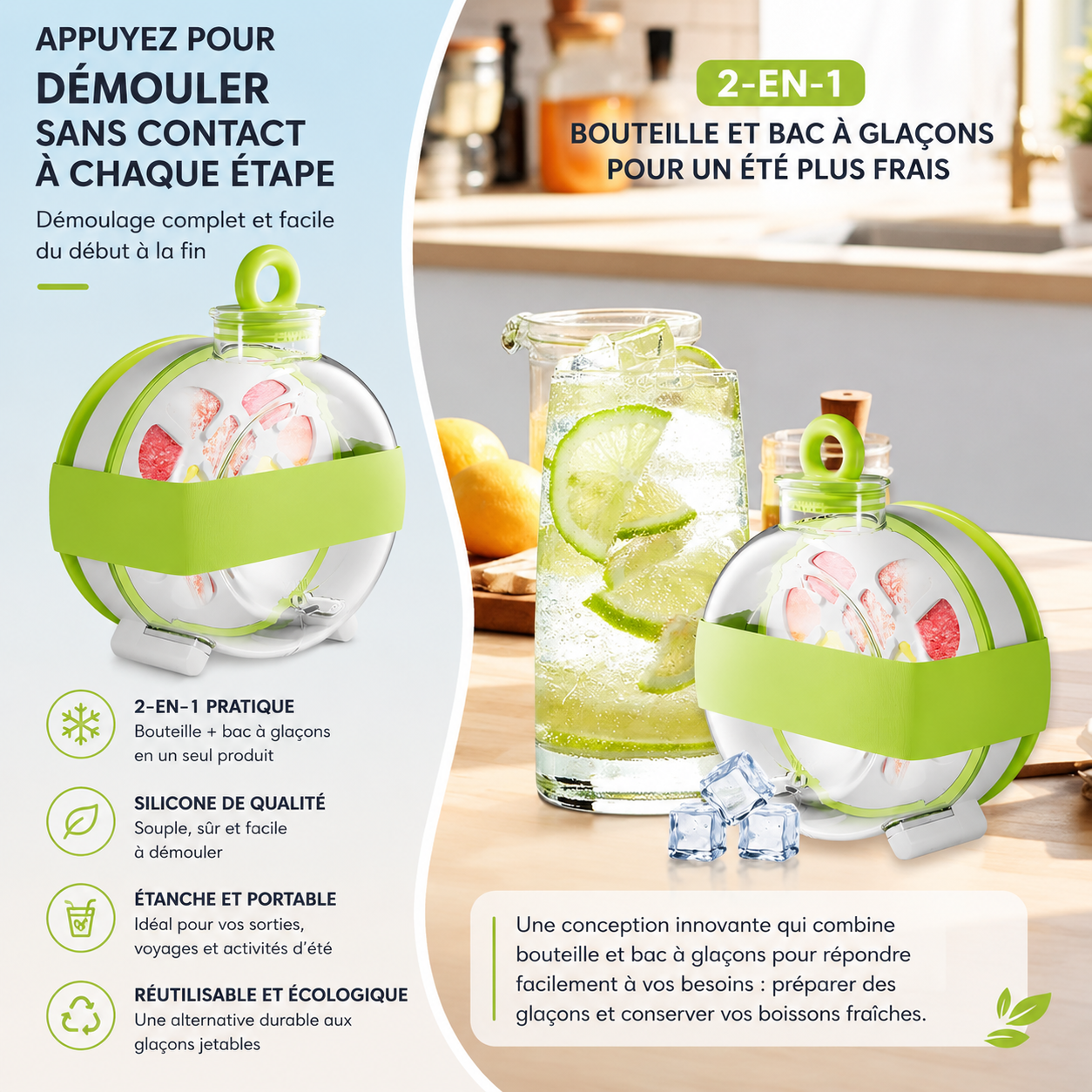 Bouteille 2-en-1 avec bac à glaçons intégré KAIBA