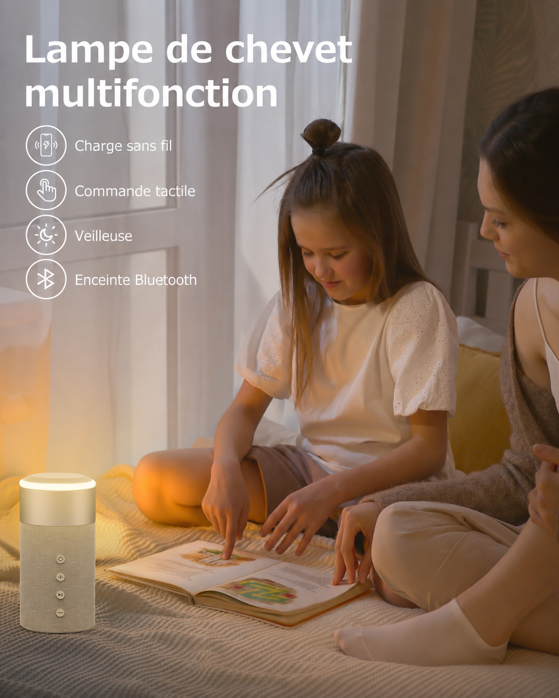 3 In 1 Multi-Function IPhone And AirPods Wireless Charger Portable Bluetooth Speaker With Touch Lamp For Home And Office KAIBA