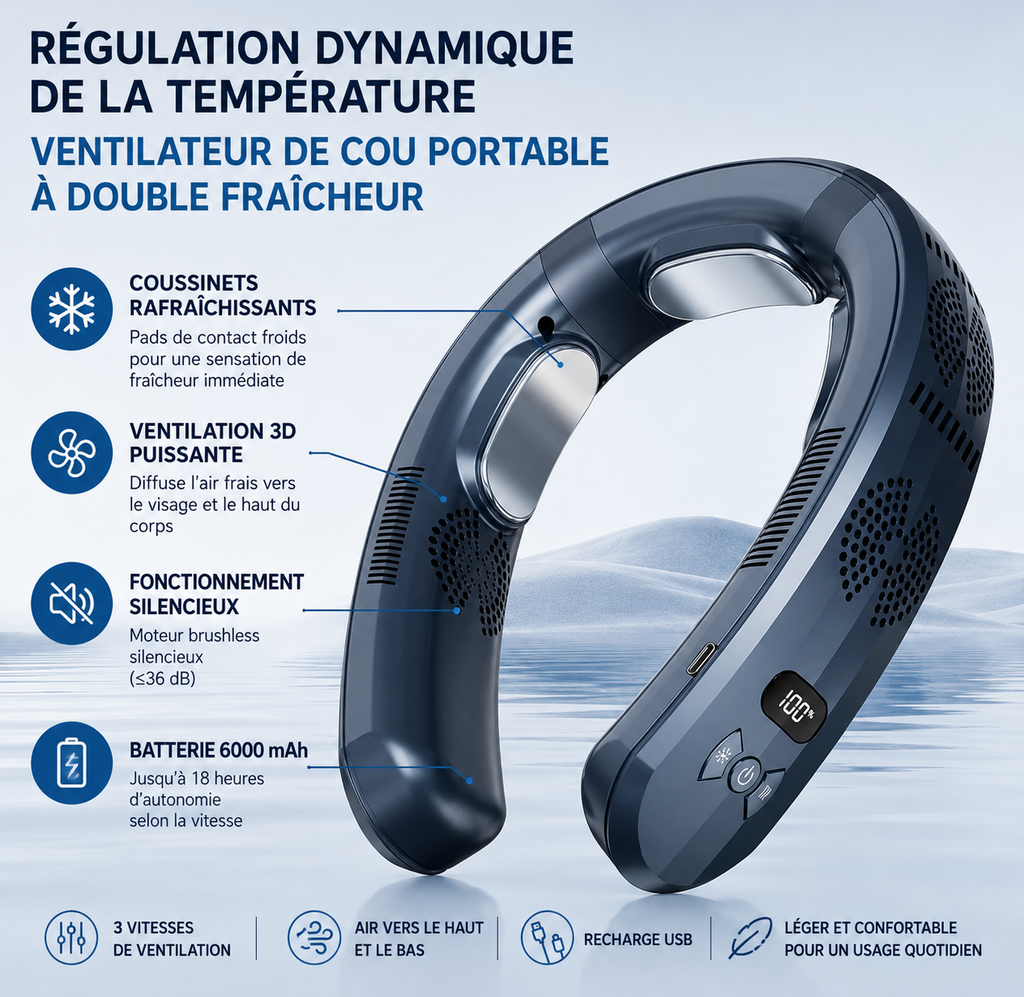 Ventilateur de cou portable avec plaques refroidissantes 6000 mAh KAIBA