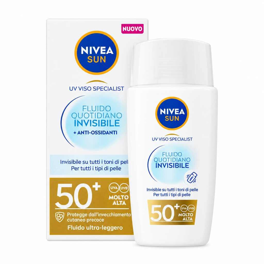 Flacon et étui NIVEA SUN Fluide UV Invisible SPF 50+ 40 ml