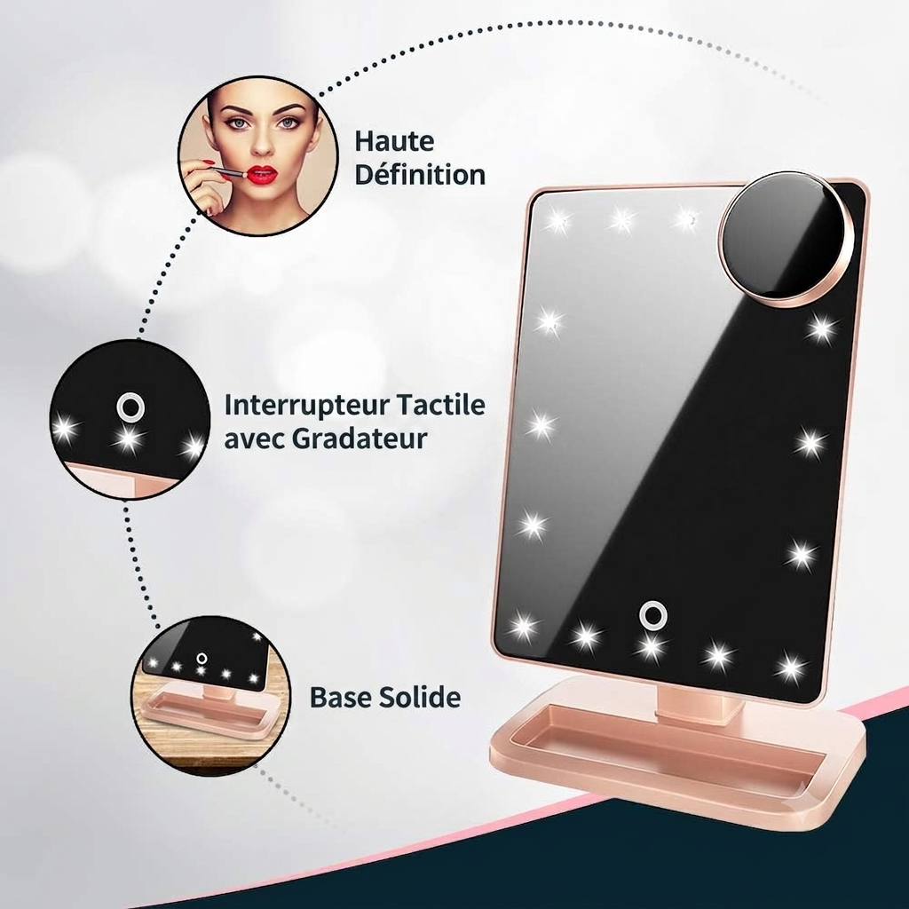 Miroir de maquillage LED avec Bluetooth KAIBA
