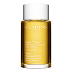 Flacon Clarins Huile Tonic Corps 100 ml sur fond blanc.