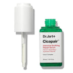 Flacon ouvert Dr.Jart+ Cicapair Sérum Réparateur Apaisant Intensif 30 ml, accompagné de sa pipette contenant le sérum.
