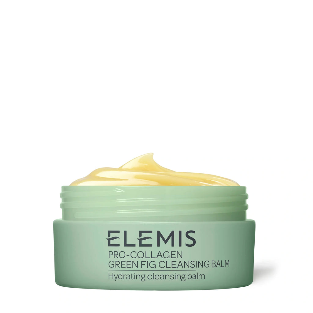 Baume démaquillant ELEMIS Green Fig 100 g en pot ouvert, texture crémeuse visible