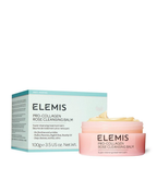 Baume nettoyant ELEMIS Pro-Collagen Rose 100 g, pot ouvert présentant sa texture fondante devant son emballage.