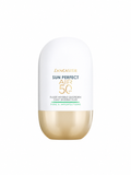 Flacon du fluide Lancaster Sun Perfect Air Pores & Imperfections SPF 50 40 ml sur fond blanc.