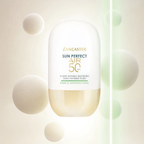 lancaster-air-pores-imperfections-spf50-40ml-fond-vert.png	Fluide Lancaster Sun Perfect AIR Pores & Imperfections SPF 50 entouré de sphères sur un fond aux reflets verts.
