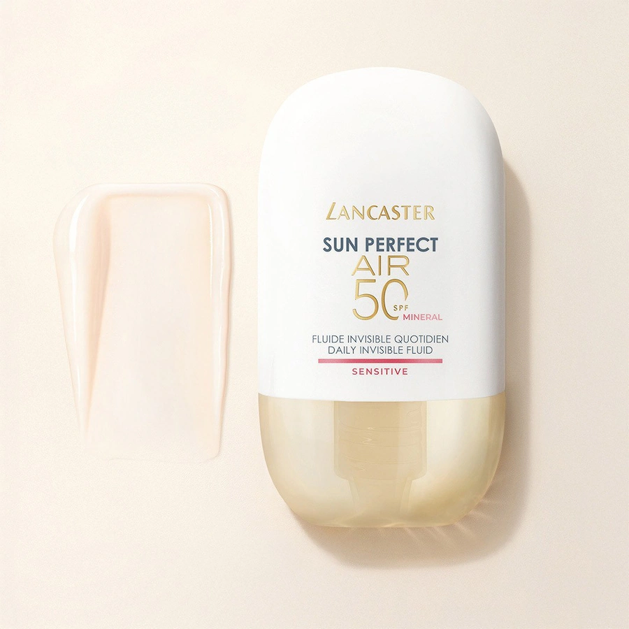 lancaster-air-sensitive-mineral-spf50-40ml-texture.png	Flacon Lancaster Sun Perfect AIR Sensitive Mineral SPF 50 accompagné d’une touche de sa texture beige clair.