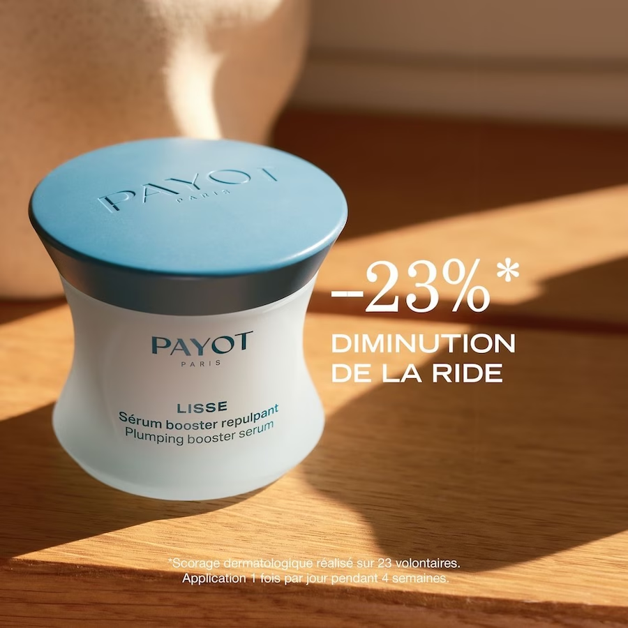 Sérum PAYOT Lisse avec présentation du résultat du test sur la diminution des rides.