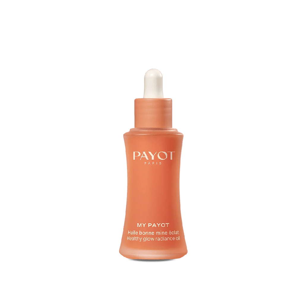 Flacon pipette My Payot Huile Bonne Mine Éclat 30 ml sur fond blanc.