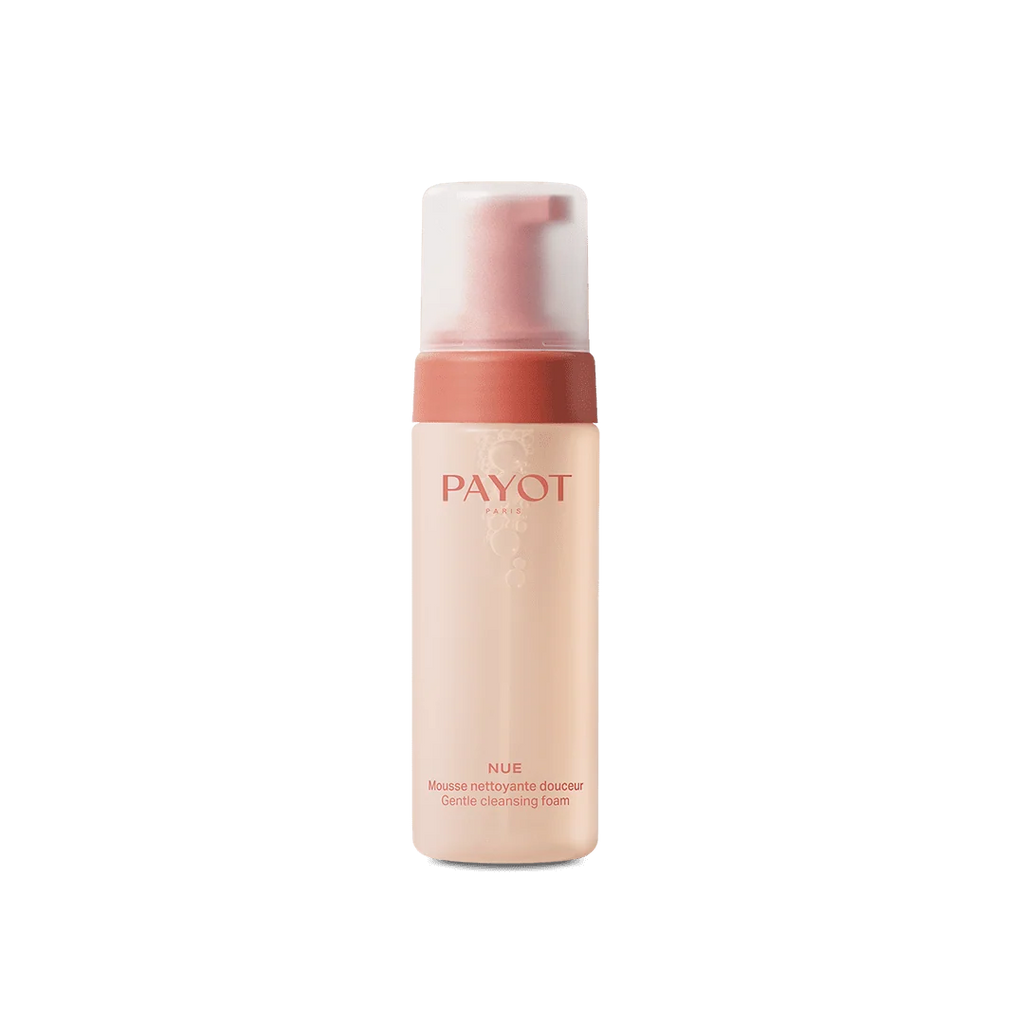 Flacon pompe PAYOT Nue Mousse Nettoyante Douceur 150 ml sur fond blanc.
