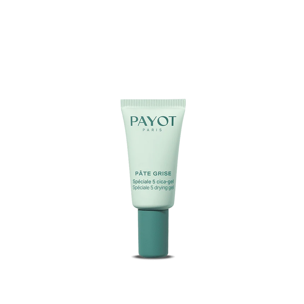 Tube PAYOT Pâte Grise Spéciale 5 Cica-Gel 15 ml sur fond blanc.