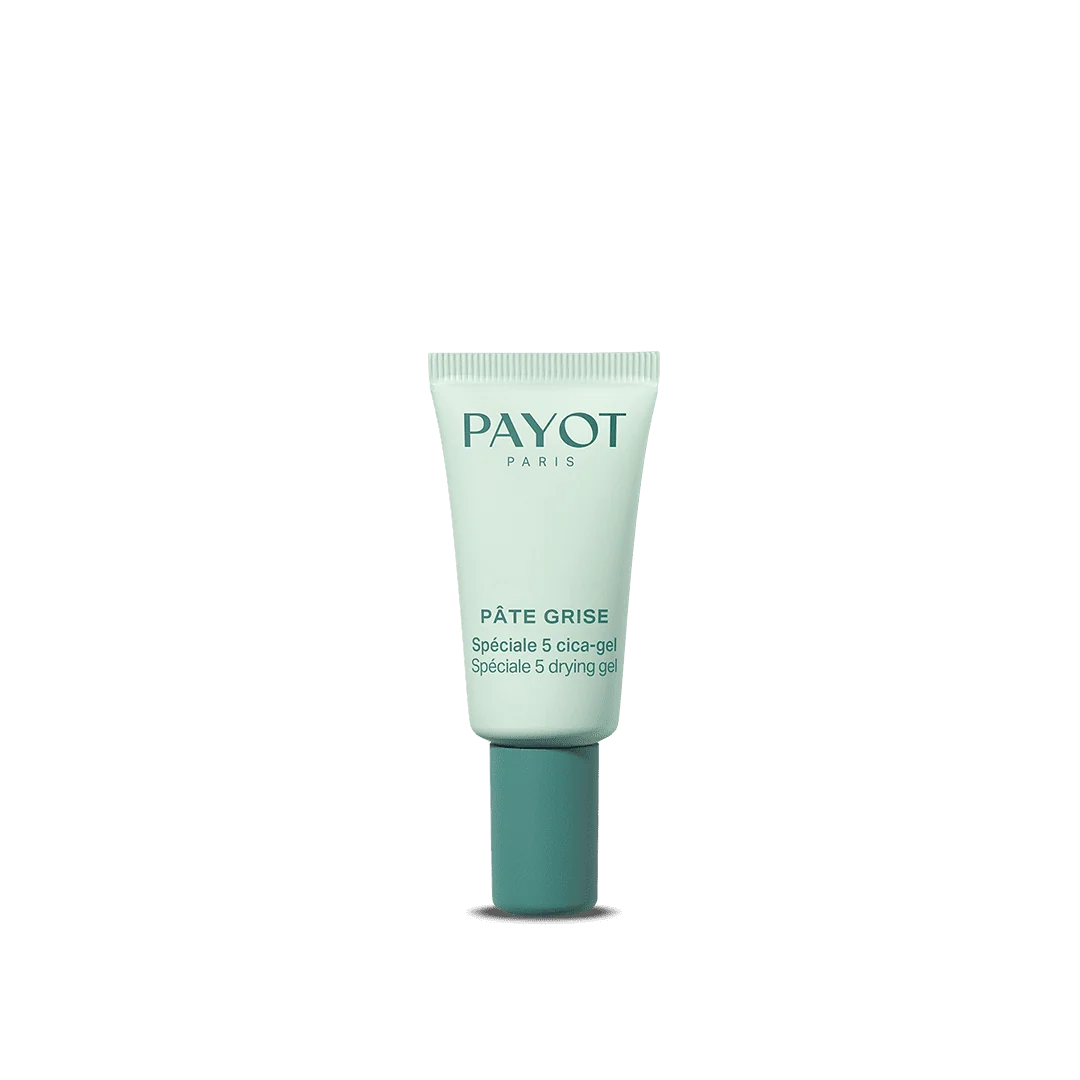 Tube PAYOT Pâte Grise Spéciale 5 Cica-Gel 15 ml sur fond blanc.